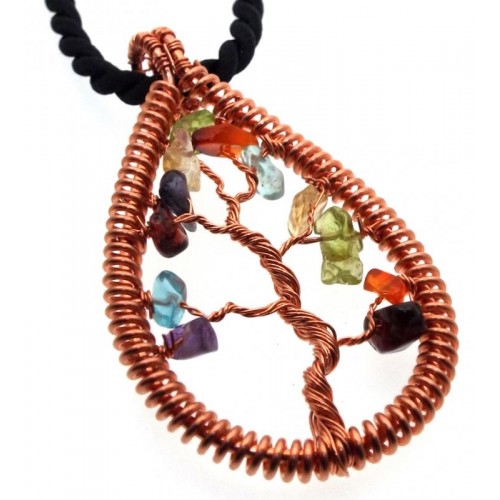 Chakra Gemstone Copper Tree of Life Pendant 07